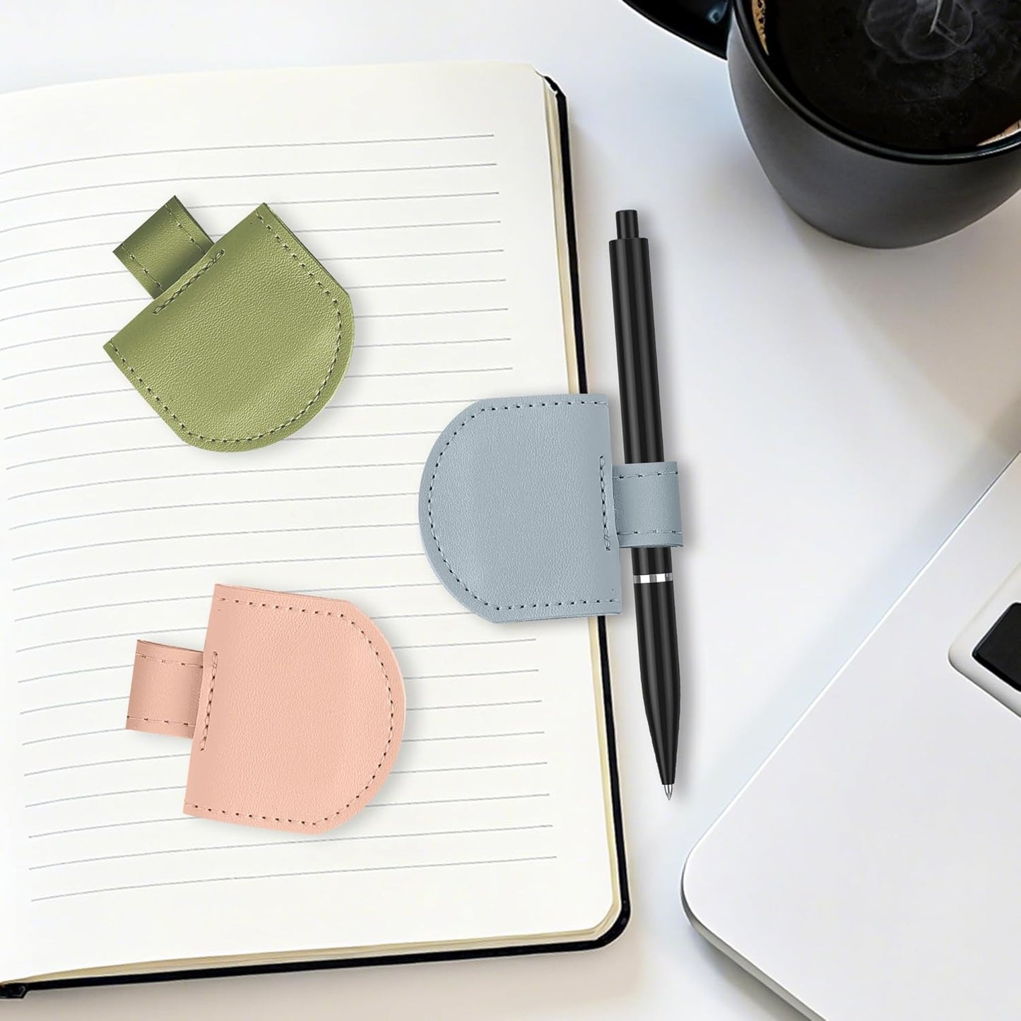 Magnetic Pen Loop Holder, Pencil Holder for Notebooks, Journals, Calendars, PU Leather 5 Pack