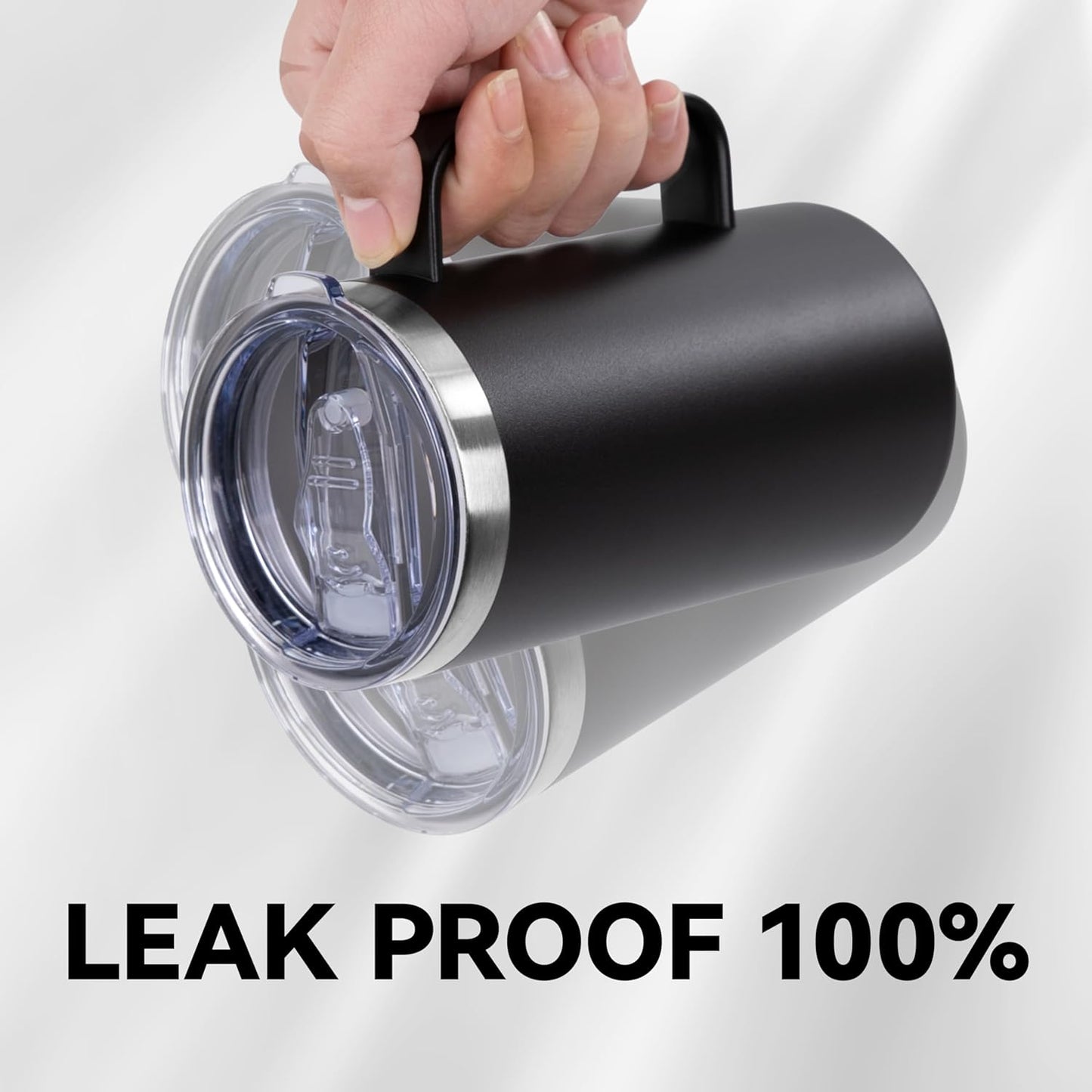 DOMICARE 24oz Mug with Handle and Lid, Stainless Steel Coffee Mug, Travel Mug with Handle, Double Wall Vacuum Coffee Tumbler, Reusable Insulated Cup, Black, Pack 8