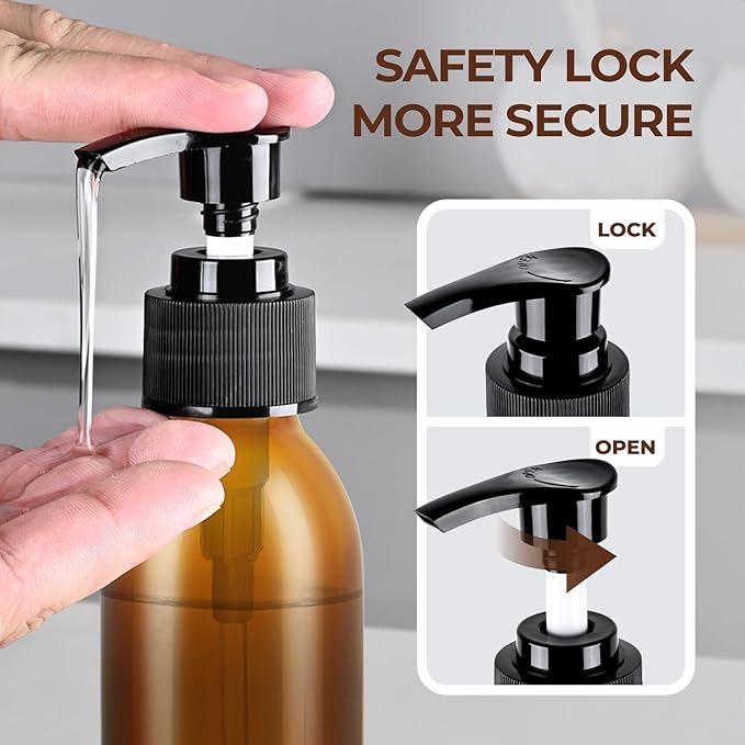 Amber Glass Soap Dispenser 4 oz, Homepicker Glass Pump Bottle with Pump for Lotion Body Oil, 125ml Hand and Dish Soap Dispensers Set with 1 Extra Pump & Labels - 2 Pack