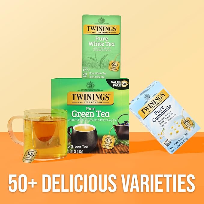 Twinings Pure White Tea Individually Wrapped Bags, 20 Count (Pack of 1), Light & Fresh, Caffeinated, Enjoy Hot or Iced, 20 Teabags