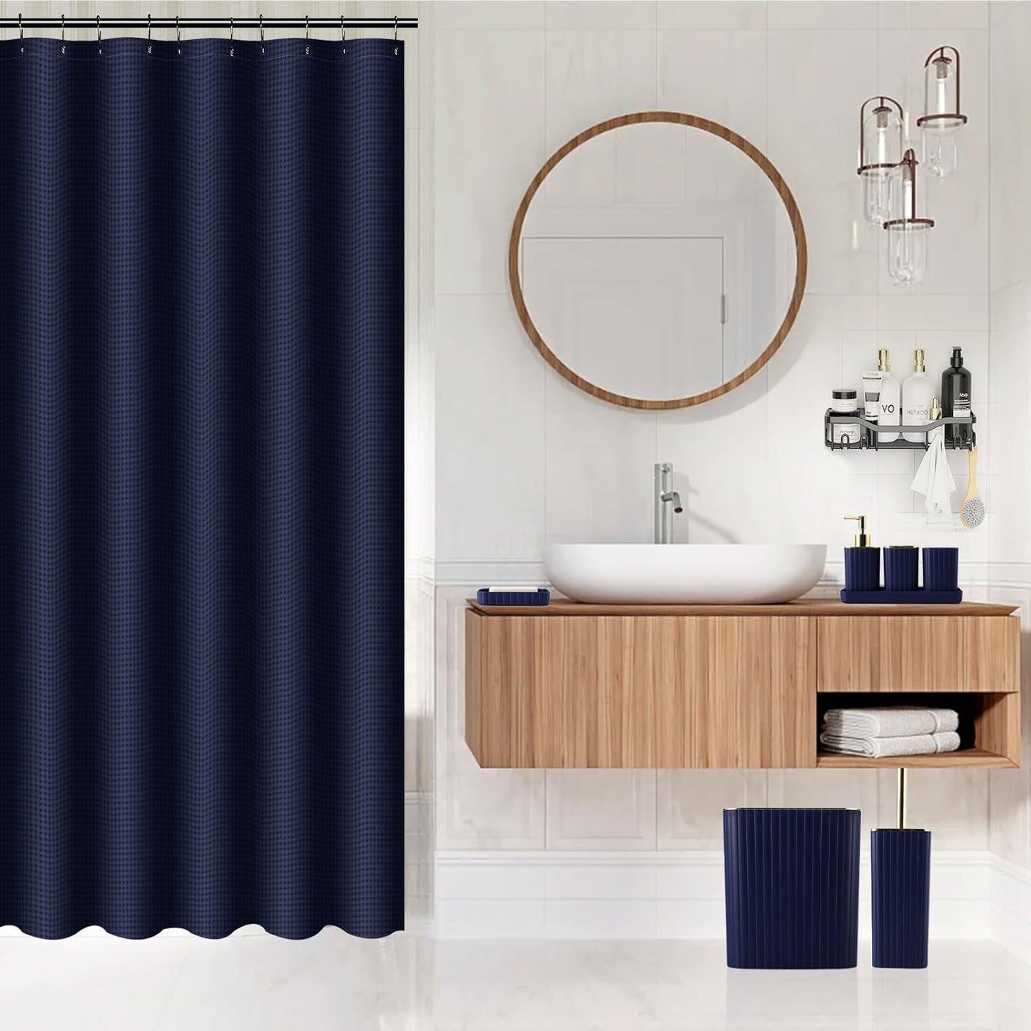 28PC Bathroom Set - Gorgeous Blue Bathroom Set, Bathroom Accessory Set, Blue Shower Curtain Set with 5PC Shower Shelves