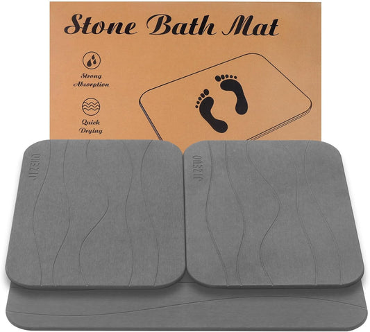 Stone Bath Mat, Set of 3,Diatomaceous Earth Shower Mat, Non-Slip Super Absorbent Quick Drying Bath Mat for Bathroom Floor, Grey