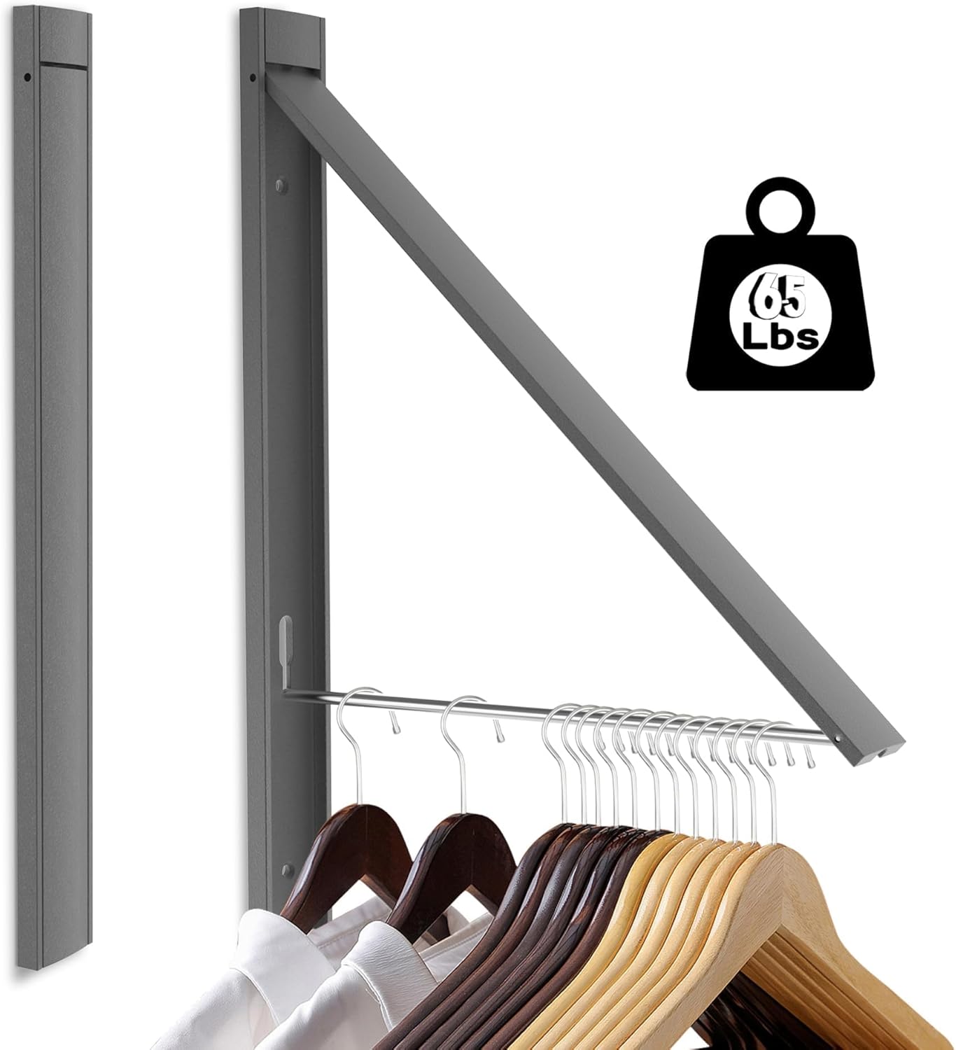 Wall Mounted Drying Rack - No Drill Installation, Space Saving Foldable Clothes Rack for Laundry Room, Dorm, Apartment,RV, Closet. Heavy Duty & Rustproof Aluminum Alloy (Gray)