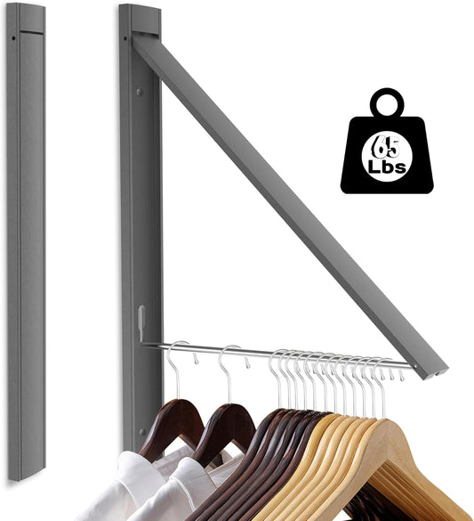 Wall Mounted Drying Rack - No Drill Installation, Space Saving Foldable Clothes Rack for Laundry Room, Dorm, Apartment,RV, Closet. Heavy Duty & Rustproof Aluminum Alloy (Gray)