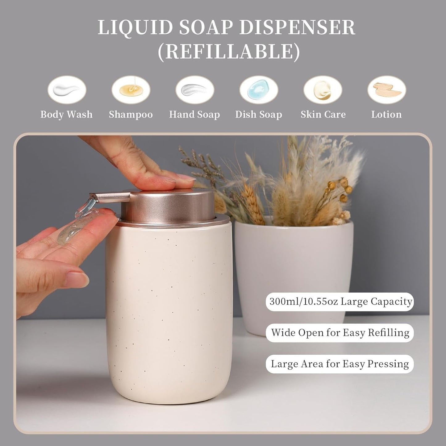 BosilunLife Ceramic Bathroom Accessories Sets - Apricot Bathroom Vanity Sets Accessories Soap Dispenser Toothbrush Holder Set, Soap Dish and Cotton Swab Jars, Bath Accessories Sets for Bathroom