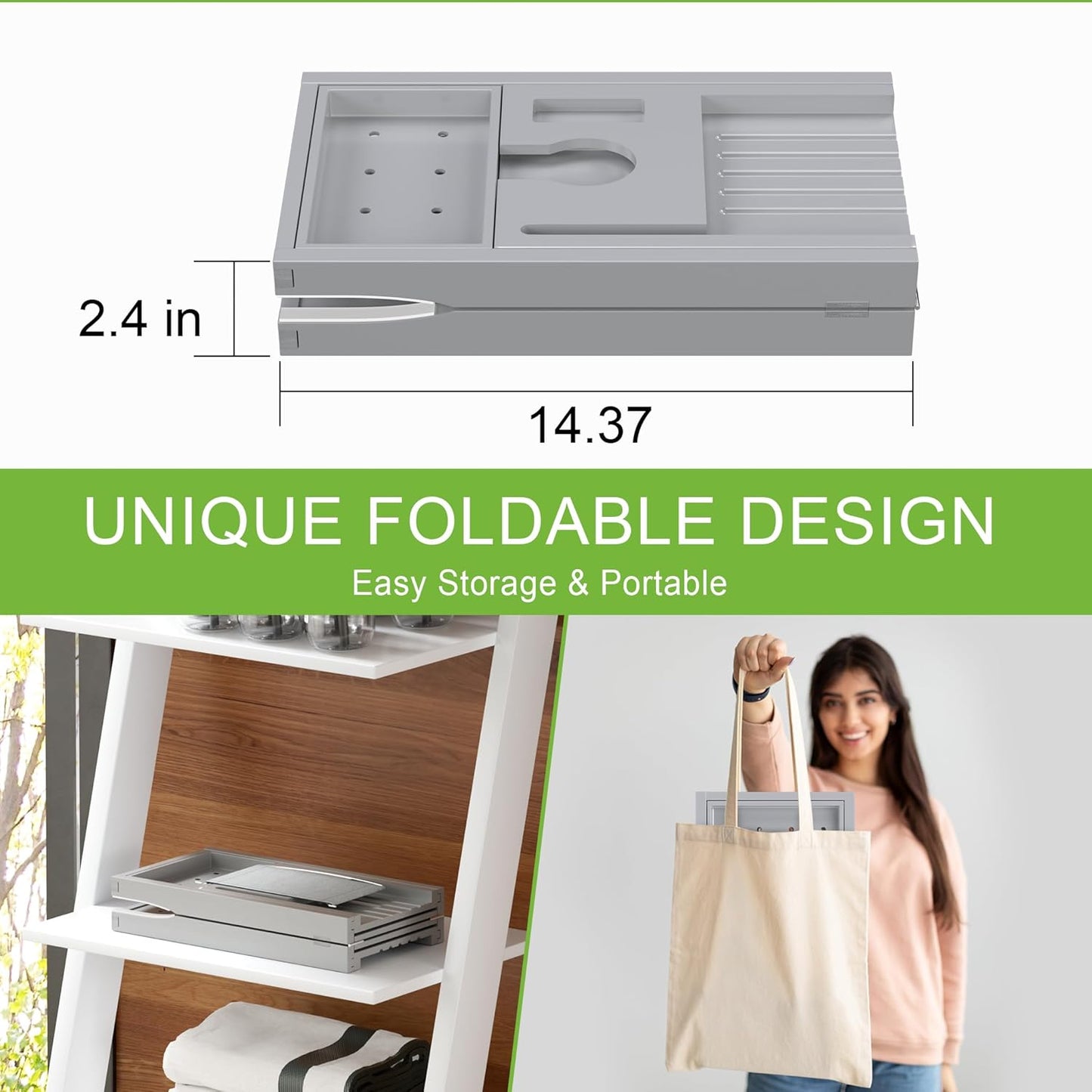 Bathtub Caddy Tray for Tub,Foldable Bath Table Trays,Bamboo Shelf with Book and Wine Glass Holder,Bathroom Accessories Suitable for Luxury Spa or Reading,Gray