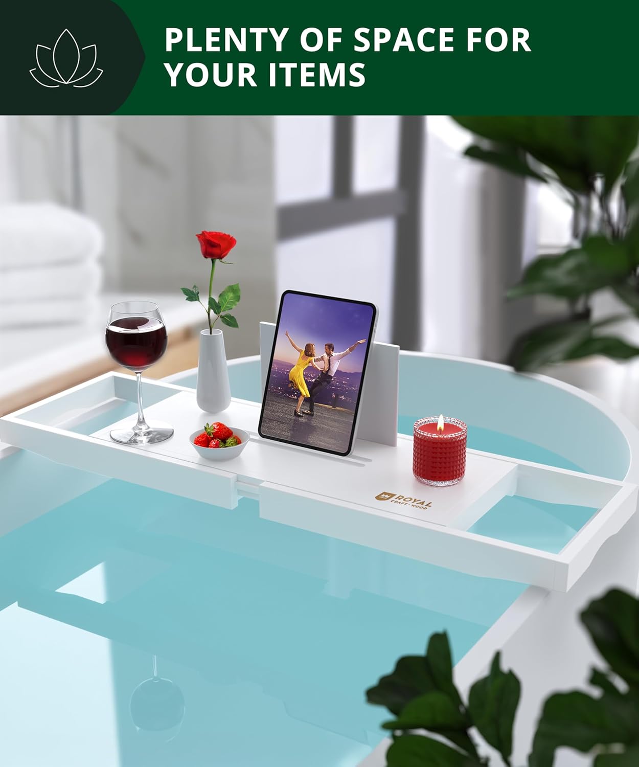 ROYAL CRAFT WOOD Premium Bathtub Tray - Expandable Bath Tray for Tub - Luxury Bathtub & Bathroom Accessories