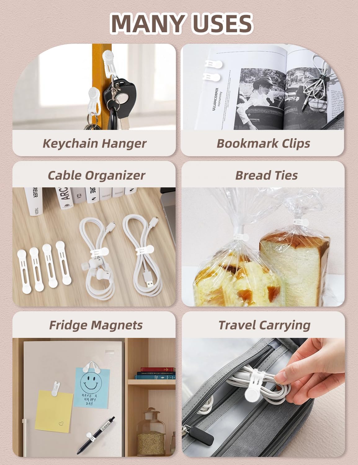 Reusable Silicone Magnetic Cord Ties - Kanemc 4.72 Inch Upgraded Twist Ties Cable Holder Cord Management, Idea For Bookmark, Fridge Magnet, Keychain, Magnetic Hat Clip For Travel (8 Pack, White)