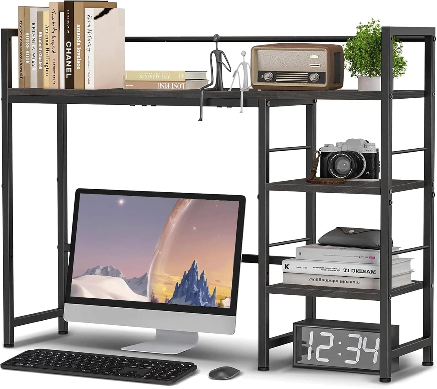 Desk Shelf, 38.5 Inch Desk Hutch for Computer Monitor, Computer Desktop Bookshelf Storage Rack Adjustable Desk Hutch Top Only, 3 Tier Desktop Organizer Shelf for Office Home Dorm, Black