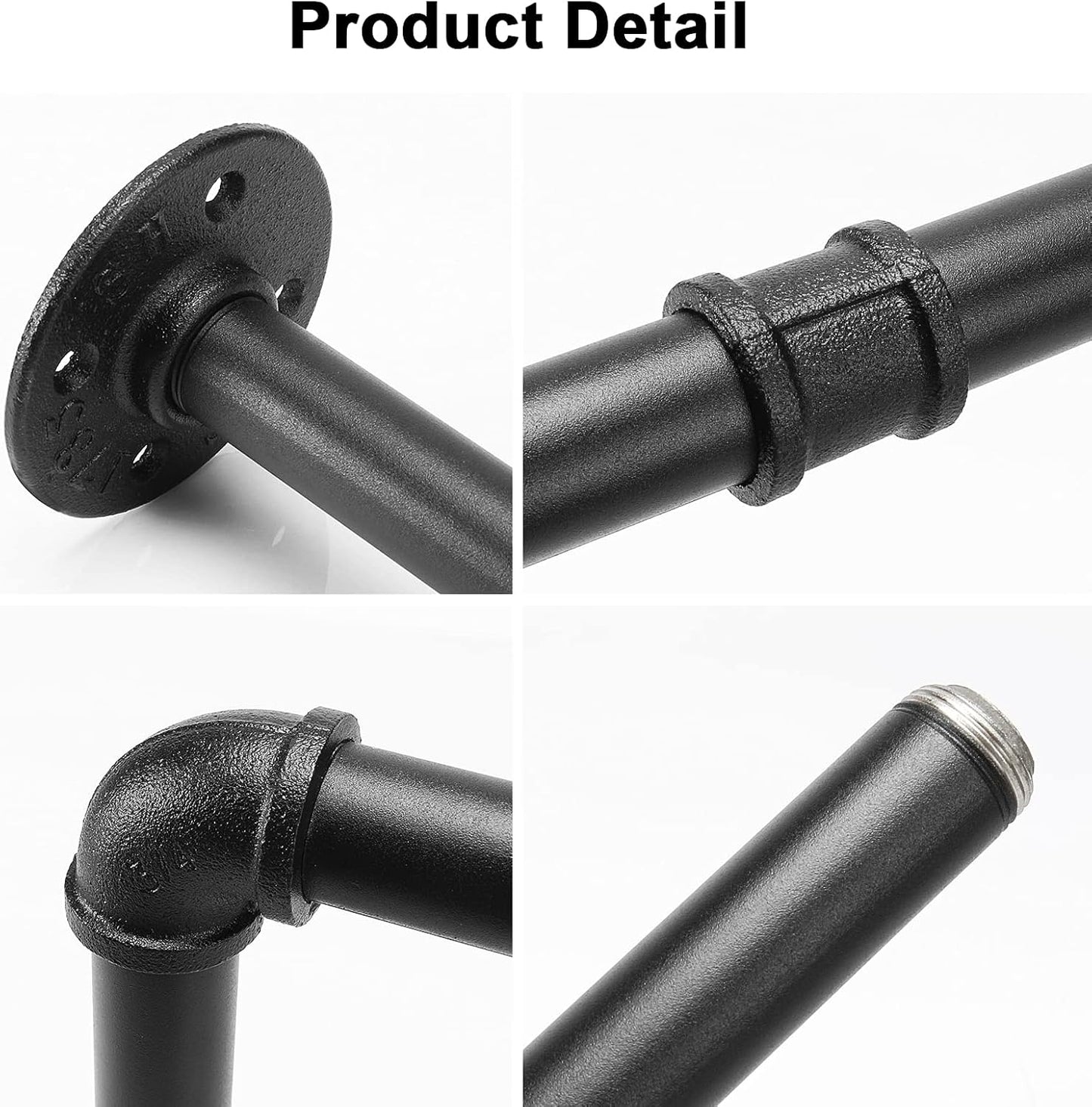 Industrial Iron Pipe Clothes Hanging Bar DIY Wall-Mounted Garment Rack Heavy Duty Clothing Rack for Bedroom, Laundry Room, Closet Storage (Black 24 inch)