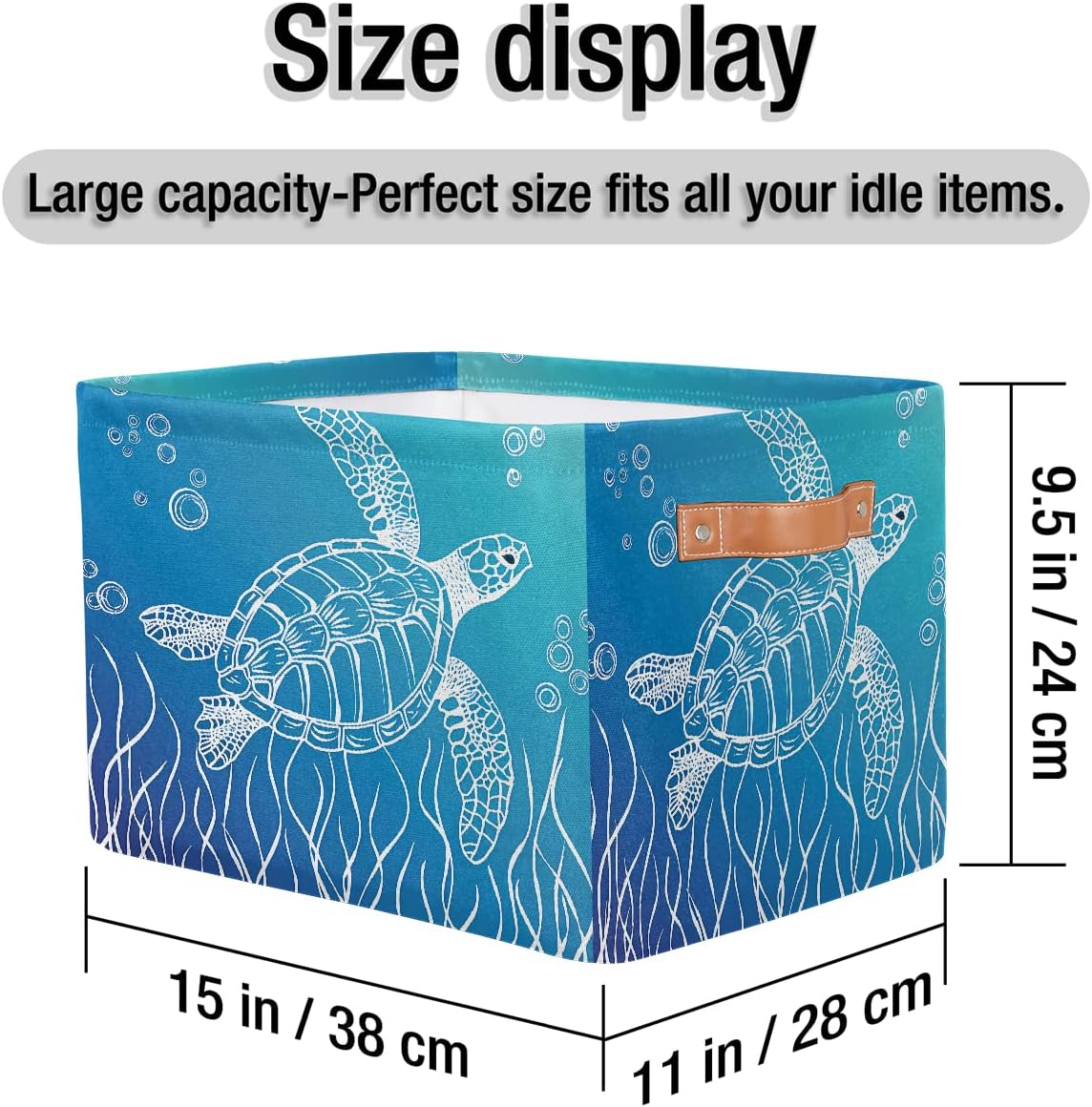 Ocean Turtle Storage Basket for Shelves, Storage Bins with Handles, Collapsible Basket for Organizing, Closet Toy Baskets for Nursery Room, 15x11x9.5 in, Canvas, Sea Tortoise