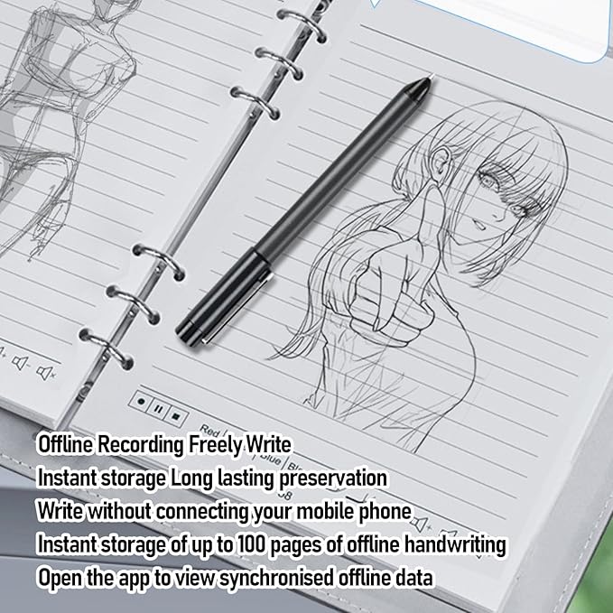 Yunseity 3 in1 Digital Smart Pen, Smartpen Notebook Set, Real Time Sync for Digitizing, Bluetooth 5.0 Paper Smart Writing Set, Convert to Text, OCR Technology, for iOS for Android (Black Grey