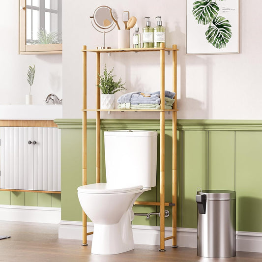 AmazerBath Bamboo Over The Toilet Storage Shelf, 2-Tier Over Toilet Organizer Rack, Freestanding Above Toilet Shelf for Bathroom, Laundry, Space Saver, Natural Color
