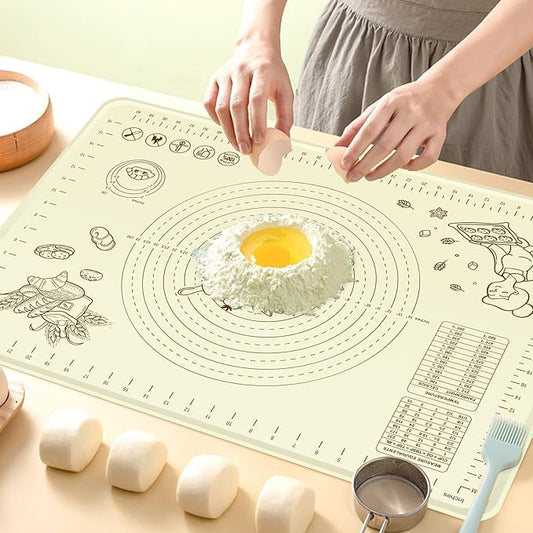 Silicone Baking Mat 24" x 16" Extra Thickness Dough Rolling Mat with Measurements and Edge Heightening, Non-stick Food Grade Silicone Pastry Mat for Pastry, Bread, Cookies, Pizza, Fondant, Pasta