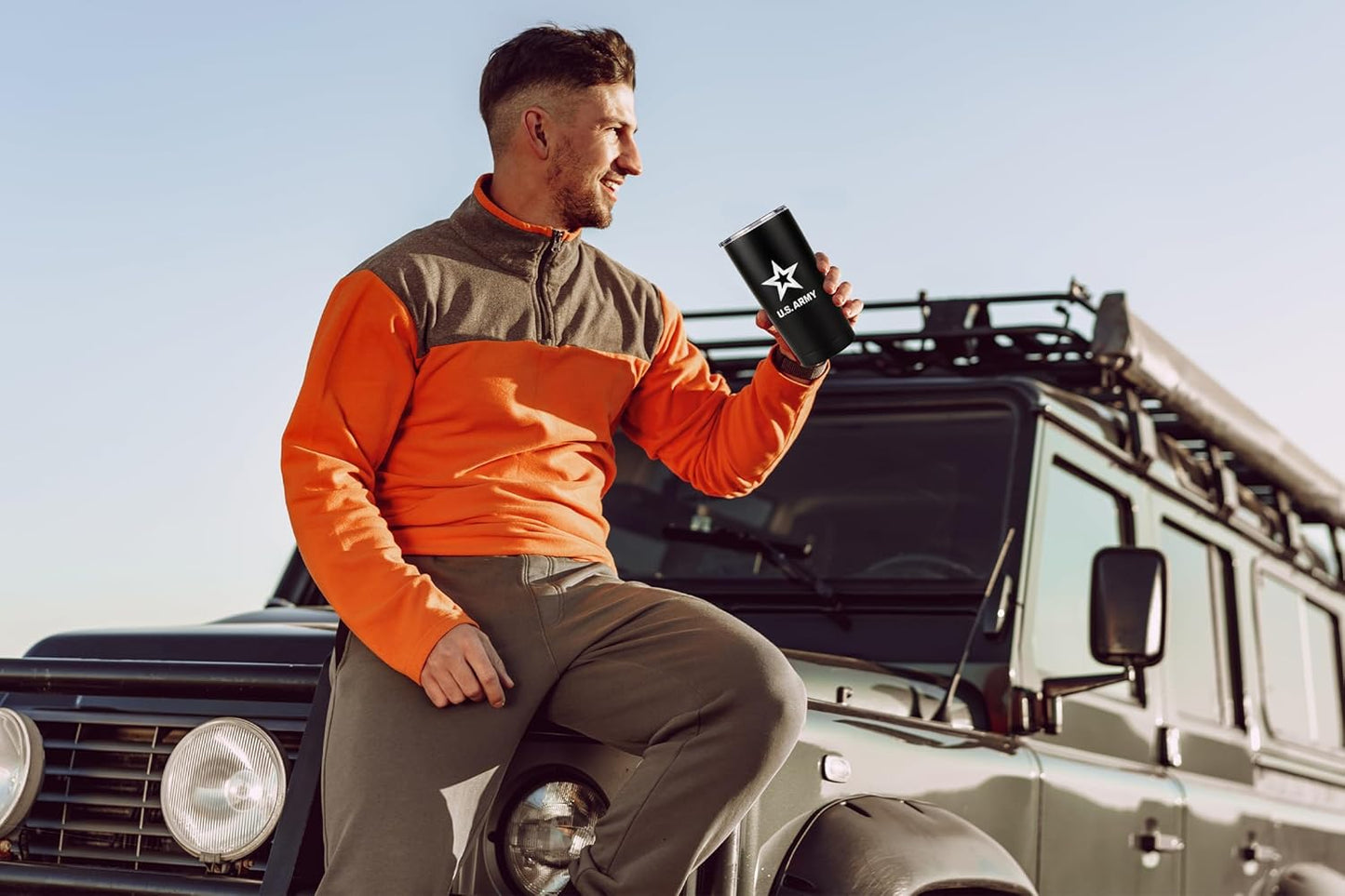 Military Gift Shop 20oz US Army Tumbler, Double-Walled Insulated Steel USA Coffee Mug with Lid-Army 20oz Tumbler