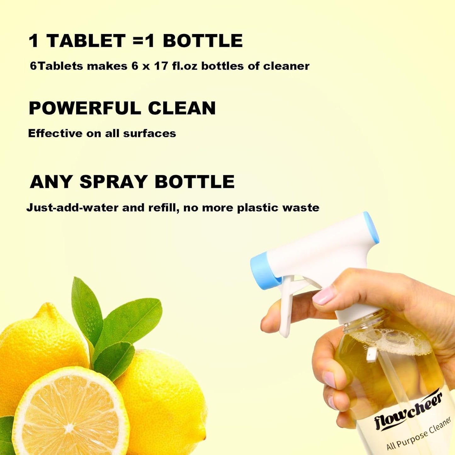 Multi-Purpose Cleaner Starter Kit-Lavender and Lemon Scent all purpose cleaner concentrate,cleaning tablets (6 Refill tablets) with Reusable Spray Bottle Multi-Surface Cleaner, 6x17fl oz