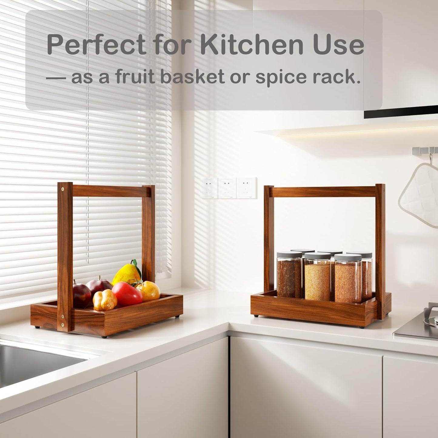 Teak Organizer for Bathroom Kitchen - Use as Shower Caddy Towel Holder Toilet Paper Storage Fruit Basket Spice Rack with Non-Slip Base