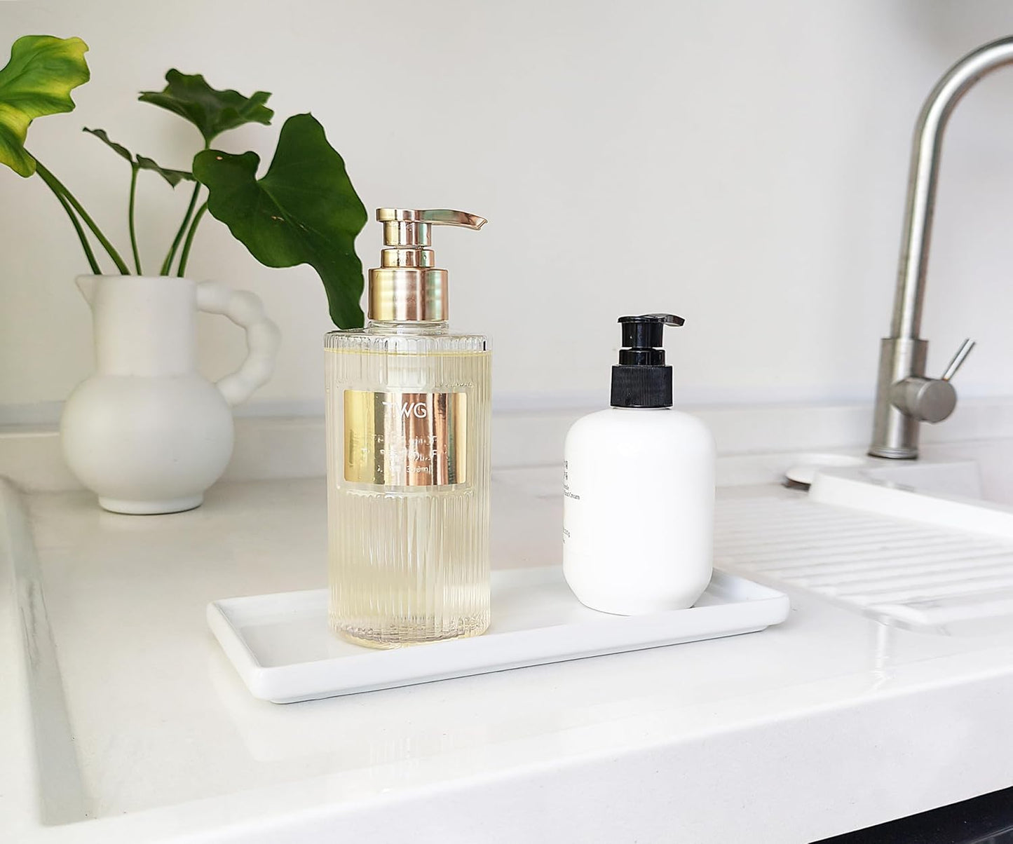 9.2" Porcelain Small Bathroom Tray, Ceramic Countertop and Vanity Tray for Cosmetics, Perfume, Jewelry, Candle - Kitchen Soap Tray for Kitchen Counter (White)