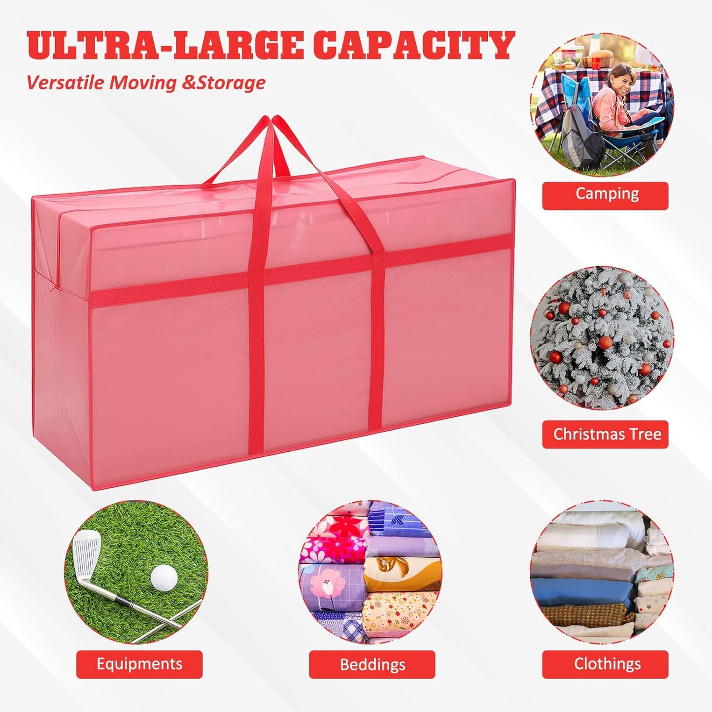 4 Pcs 66 Gallon Large Moving Bags with Zipper and Handles Foldable Storage Duffle Bags Heavy Duty Extra Large Totes for College Dorm Travel Clothes Blankets Bedding Moving (Jelly Pink)