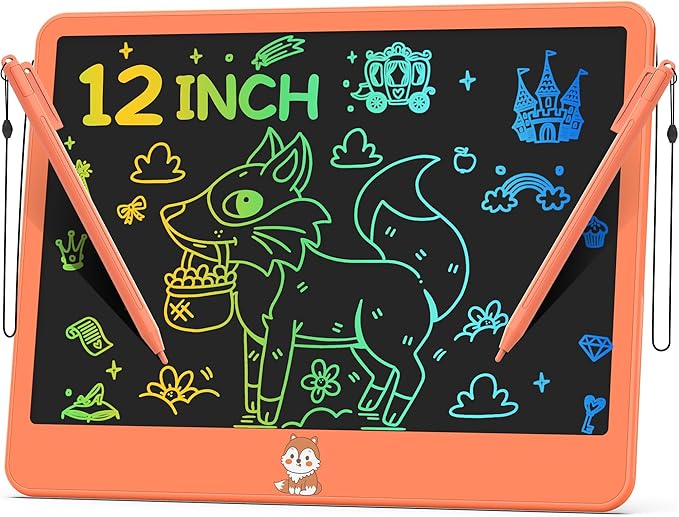 LCD Writing Tablet for Kids 12 Inch, Learning Toys Drawing Pad for Girls Boys, Erasable Doodle Board for Toddlers 3 4 5 6 7 8 Year Old Travel Essentials, Christmas Birthday for Kids - Orange