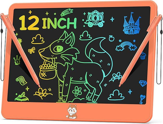 LCD Writing Tablet for Kids 12 Inch, Learning Toys Drawing Pad for Girls Boys, Erasable Doodle Board for Toddlers 3 4 5 6 7 8 Year Old Travel Essentials, Christmas Birthday for Kids - Orange