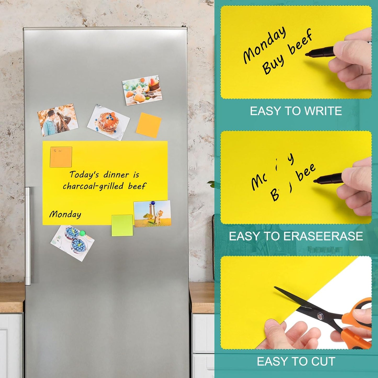PATIKIL Magnetic Dry Erase Board Sheet for Fridge, 6 Pcs 12 x 8 Inch Erasable Refrigerator Whiteboard for Kitchen for Home Kitchen Organizer Planner Office Storage, Yellow (0.6mm)