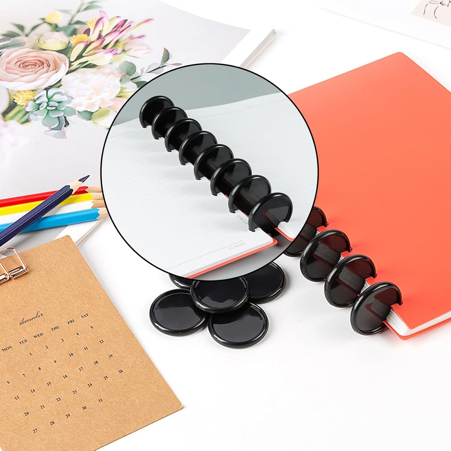 30 Pcs Discbound Expansion Discs, 2 Inch Black Plastic Expansion Discs Binding Ring for DIY Notebooks Arc System Notebooks and Planner Scrapbooking Supplies