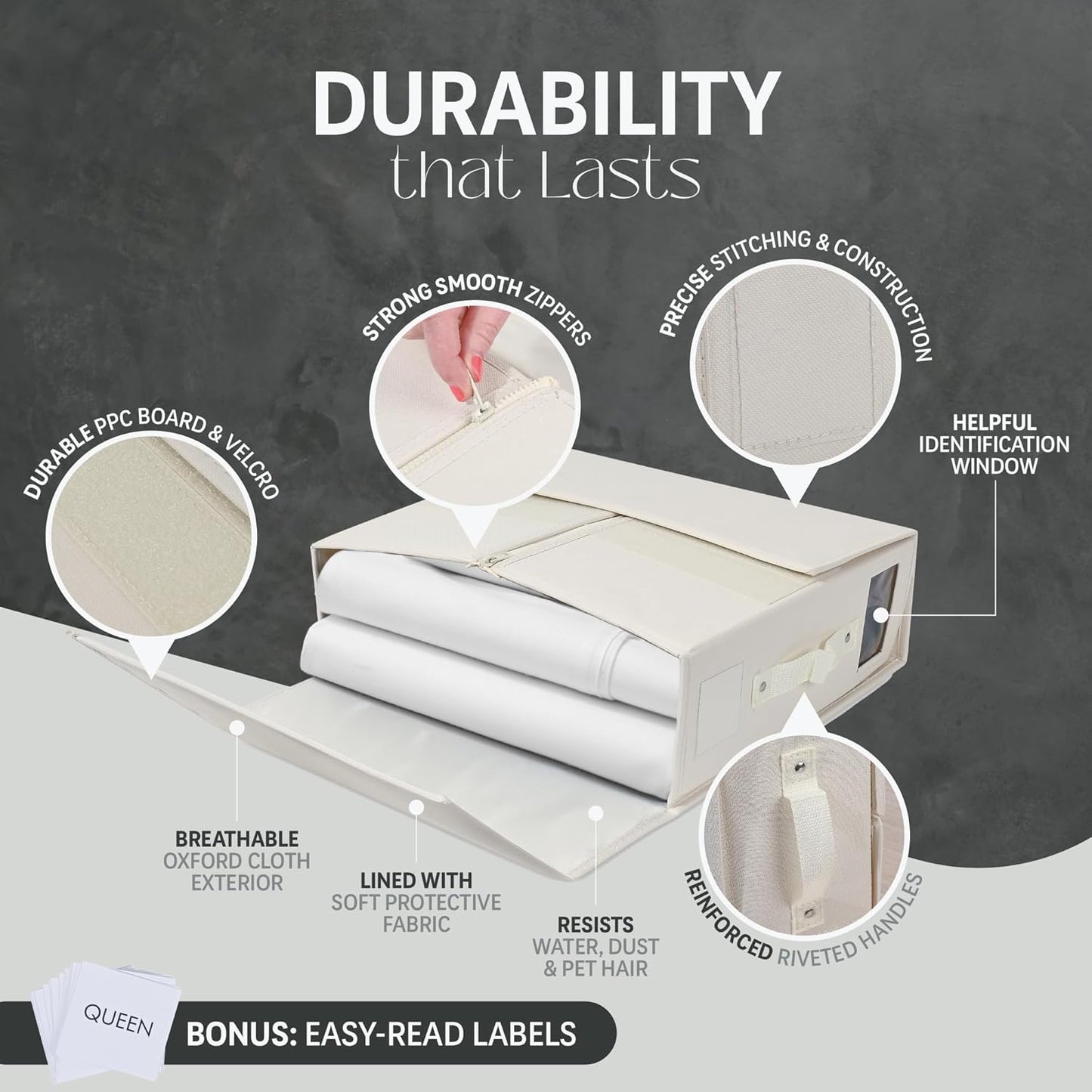 Bed Sheet Organizer Set - 4 Pack Premium Foldable Organizers for Sheets, Comforters, & Linens - Fits Neatly in Closet or Under Bed - Sturdy Oxford Cloth with Premade Labels - Home Storage Solution