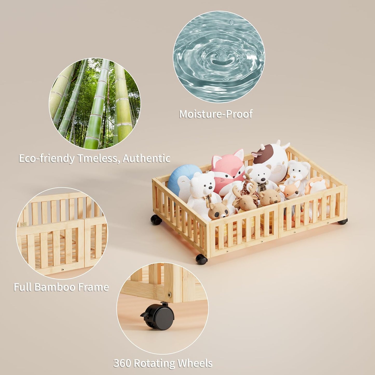 Bamboo Under Bed Storage with Wheels Rolling Underbed Shoe Organizer Box for Shoes, Blankets, Toys, Clothes Container Space-Saving Organizer Bins for Bedroom, Closet, Dorm, Nursery