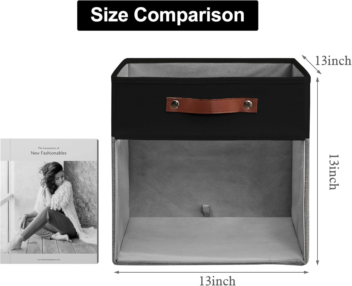 Storage Cubes, 4 Pack Linen Foldable Storage Bins (13 x 13 inch) with Clear Window and Handles, Fabric Organizer for Shelf Closet, Clothes, Books - (Gray and Black)