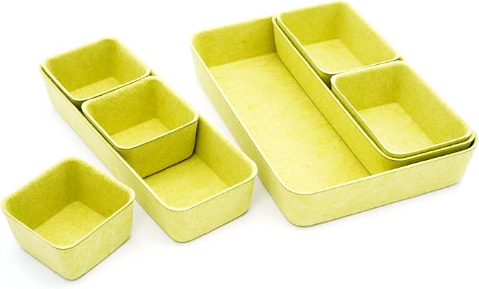 Welaxy Drawer organizers trays Felt storage bin home office Desk Minimalist Lifestyle Natural Shallow Box 8-Piece holiday gift solution (Linden green)