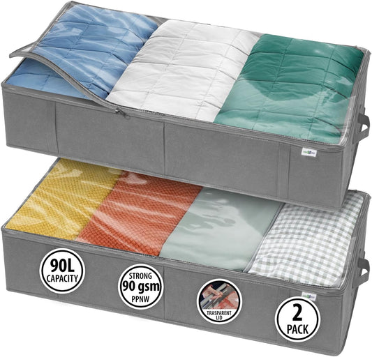 Closet Organizers and Storage - Maximize Space with Under Bed Storage Containers & Clothes Storage - Ideal Closet Organizer, Toy Storage Organizer & Underbed Storage (Grey, 2 Pack)