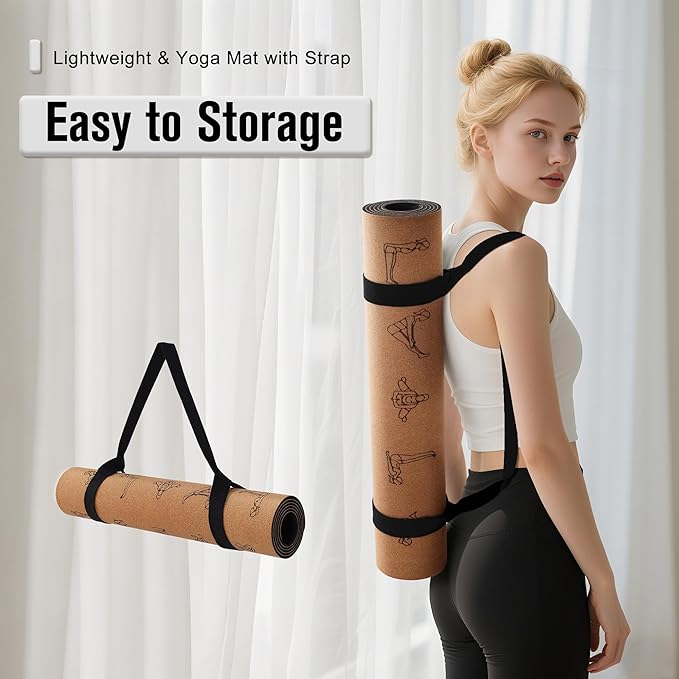 Premium Cork Yoga Mat 1/4 & 2/5 Inch Thick 72 x 26 in, Thick Cork and TPE Non Slip Yoga Mats for Women Men, Sweat Proof Eco-friendly, Great for Hot Yoga & Workouts