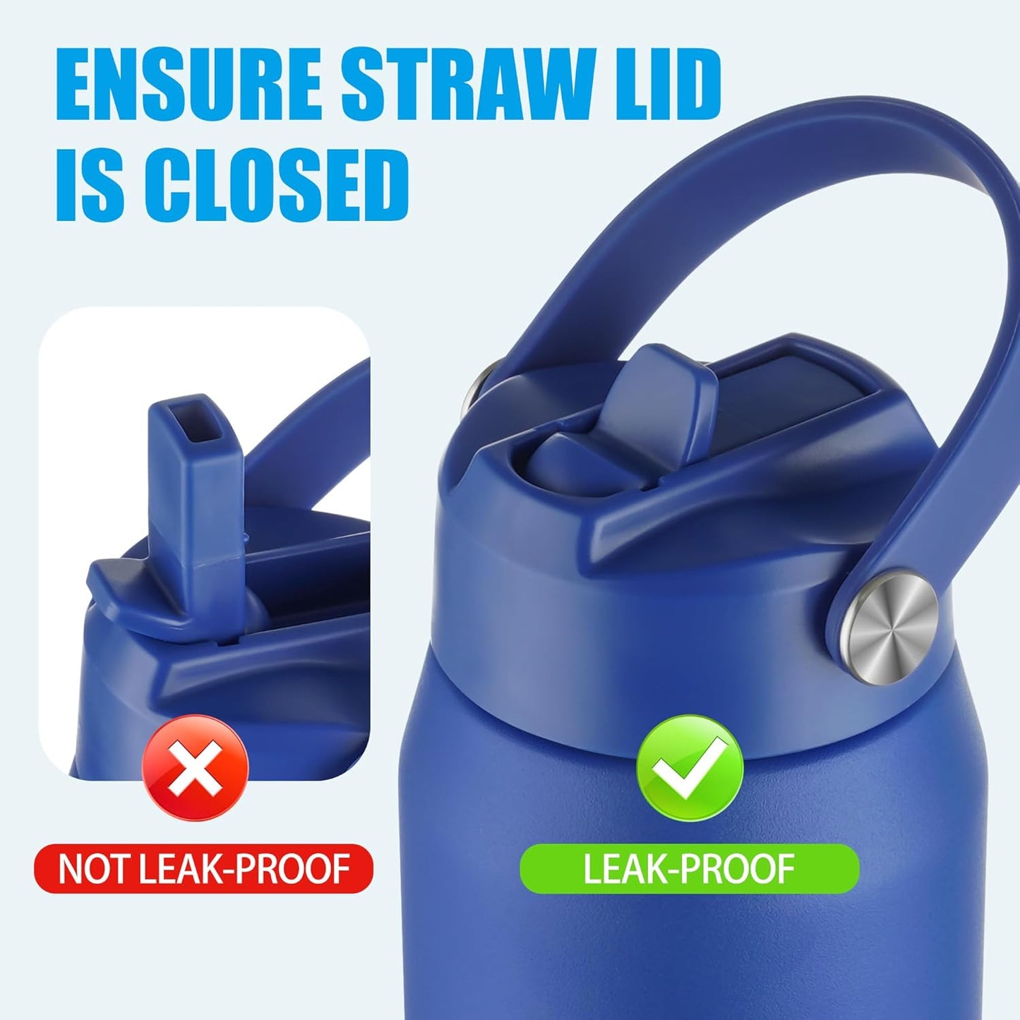 OLDLEY kids Water Bottle - 18oz Insulated Stainless Steel - Wide Straw Lid, Non Spill, Leakproof, Kids Water Bottle for School,Blue