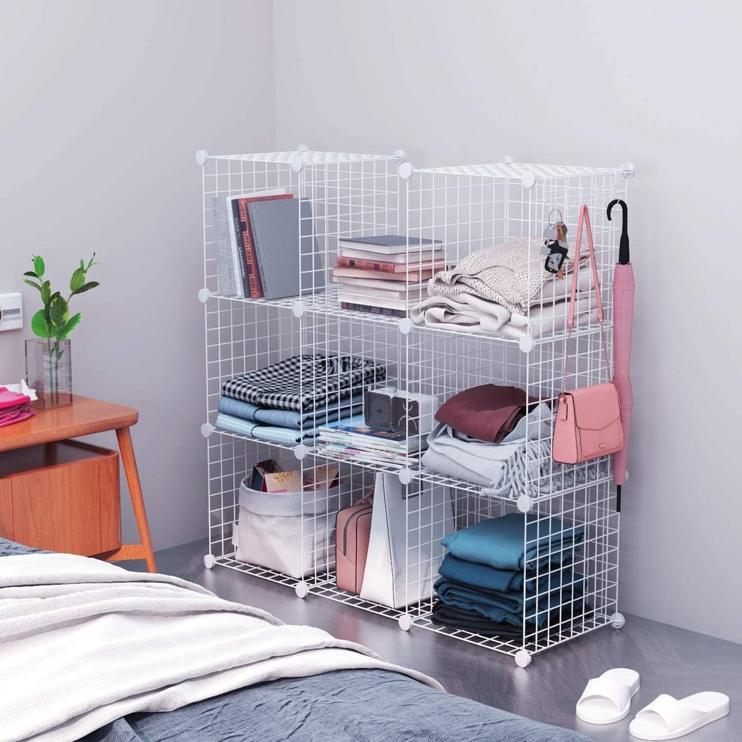 C&AHOME Wire Cube Storage, 8-Cube Organizer Metal C Grids Storage, Storage Bins Shelving, Modular Shelves, DIY Closet Cabinet Ideal for Living Room, Home, Office 24.8" L x 12.4" W x 48.4" H White