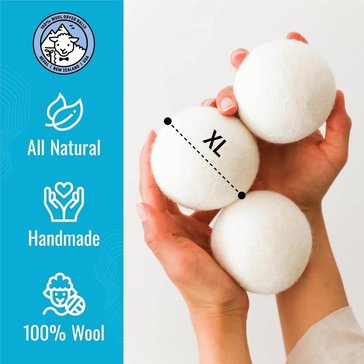 Wool Dryer Balls - Smart Sheep 3-Pack - XL Premium Natural Fabric Softener Award-Winning - Wool Balls Replaces Dryer Sheets - Laundry Balls