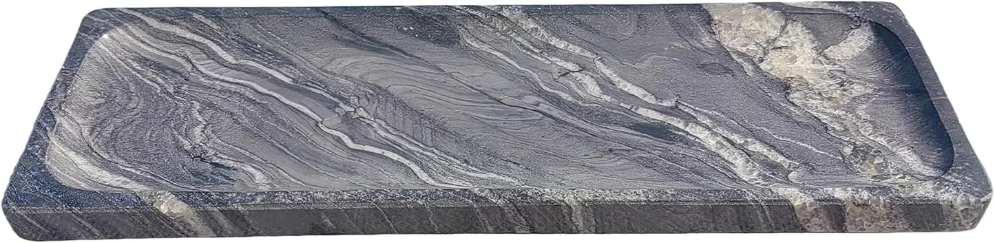 Long Natural Marble Vanity Tray: 10.6”x3.5” Organizer for Bathroom Kitchen Dresser Jewelry, Decorative Catch-All Trays for Coffee Table Home Decor, Polished Galactic Stars