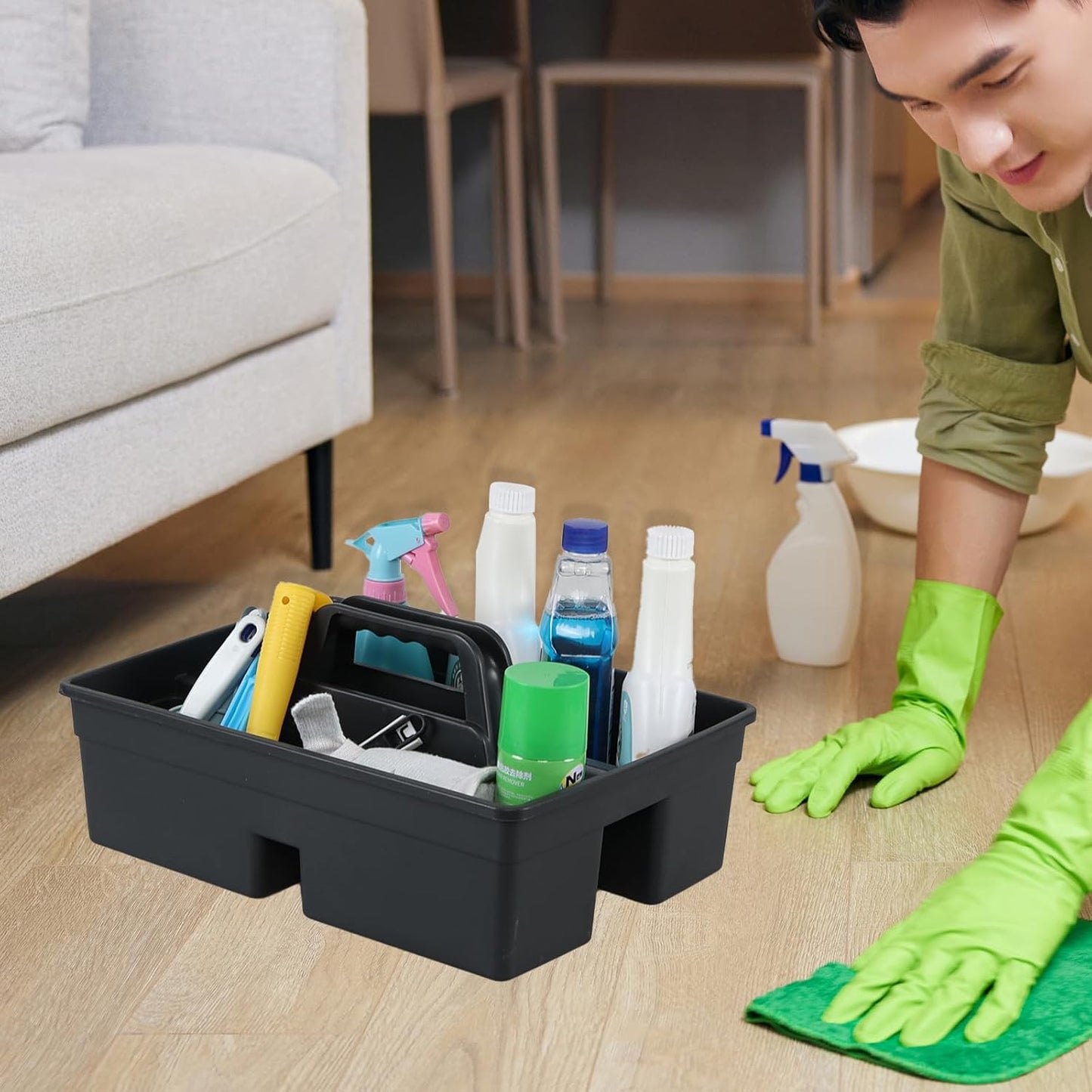 3-Compartment Plastic Storage Caddy with Handle, 4 Pack Bathroom Cleaning Tool Caddy Basket