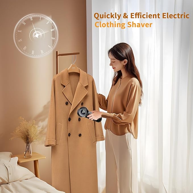 coldSky Electric Fabric Shaver & Lint Remover, Rechargeable Portable 3-Speed LED Digital Display Sweater Defuzzer for Clothes, Sofa, Bedding - Removes Lint, Hairball, Fuzz - Black