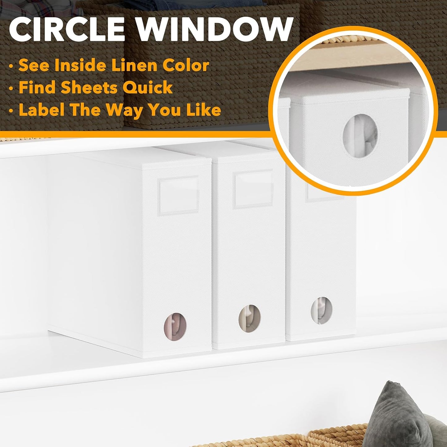 SpaceAid 3 Pack Bed Sheet Organizers and Storage, Foldable Sheet Organizer for Linen Closet, Sheets Set Folder Keeper with Window XL (Queen & King Size) Bedding Container (White, 3 Pack)