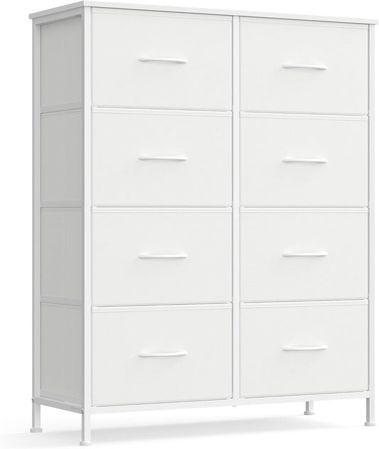 SONGMICS Dresser for Bedroom, Chest of Drawers, Steel, MDF, 8 Non-Woven Fabric Drawers, Storage Organizer Unit, Closet, Entryway, Cloud White and Snow White ULGS124W01S