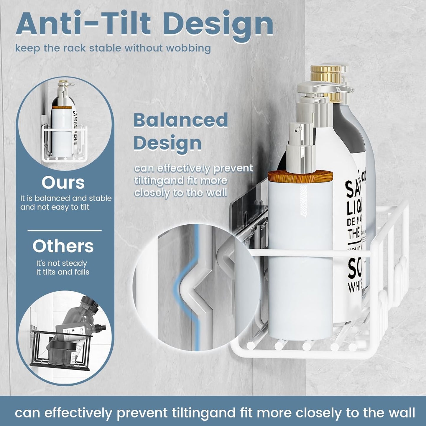 5-Pack Shower Caddy, Adhesive Shower Organizer, No-Drill Space Saving Shower Shelf with Soap Dish, Rustproof Shower Shampoo Holder for Kitchen & Bathroom Storage & Home Decor (White)