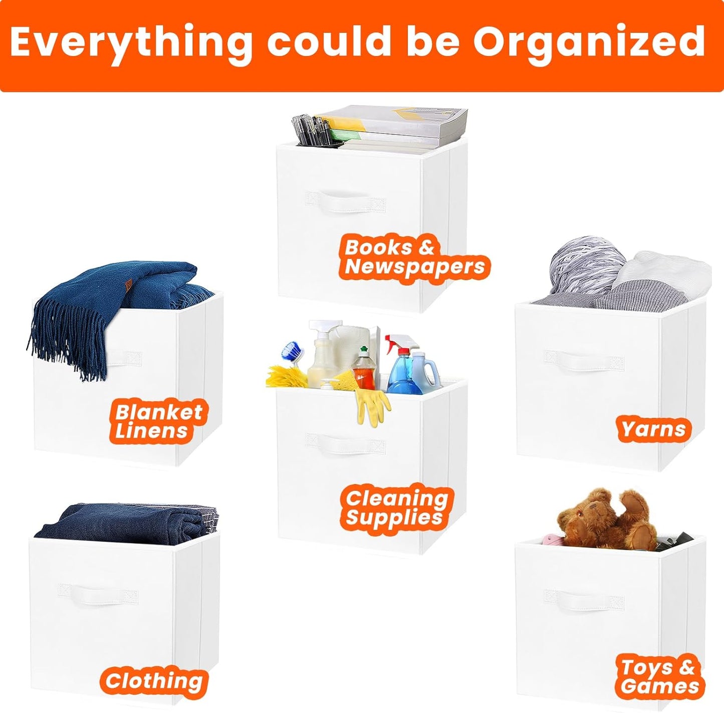 Criusia Storage Cubes, 11 Inch Cube Storage Bins for Shelves Closet Nursery Bedroom - 10 Pack Collapsible Baskets with Handles - Fabric Bins for Organizing Clothes Blanket Toys (White)