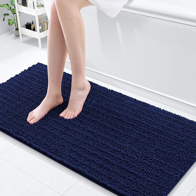 Arotive Luxury Chenille Bathroom Rug Mat, Extra Soft Thick Absorbent Shaggy Bath Rugs, Non-Slip Machine Wash Dry, Plush Bath Mats for Bathroom, Shower and Tub, 60x20, Navy