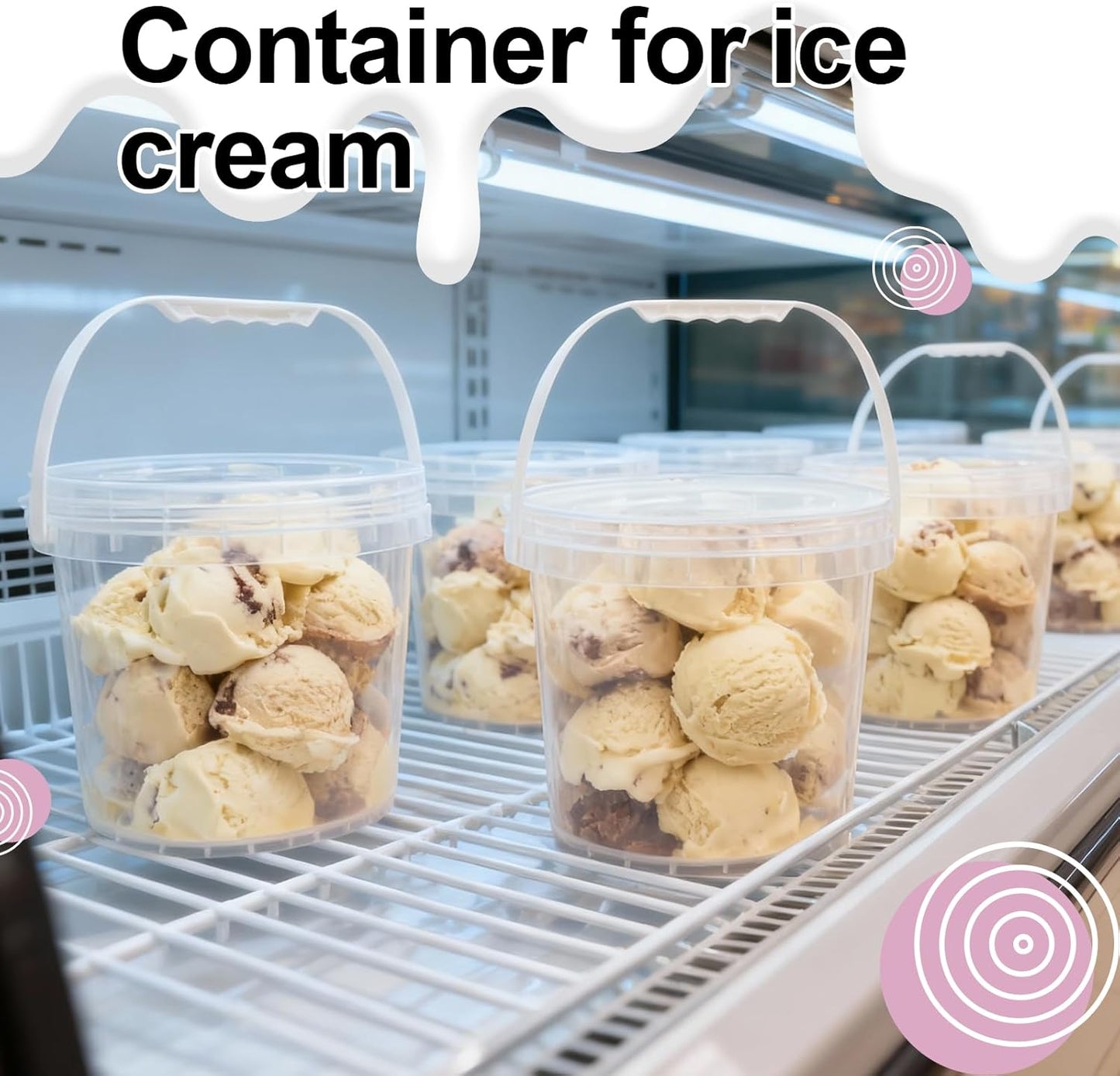 4 Pack 1 Gallon Food Grade Plastic Buckets with Screw Lids & Handle, Reusable Storage Containers for Snacks, Salad, Sauce - Clear Freezer Safe Bucket Set