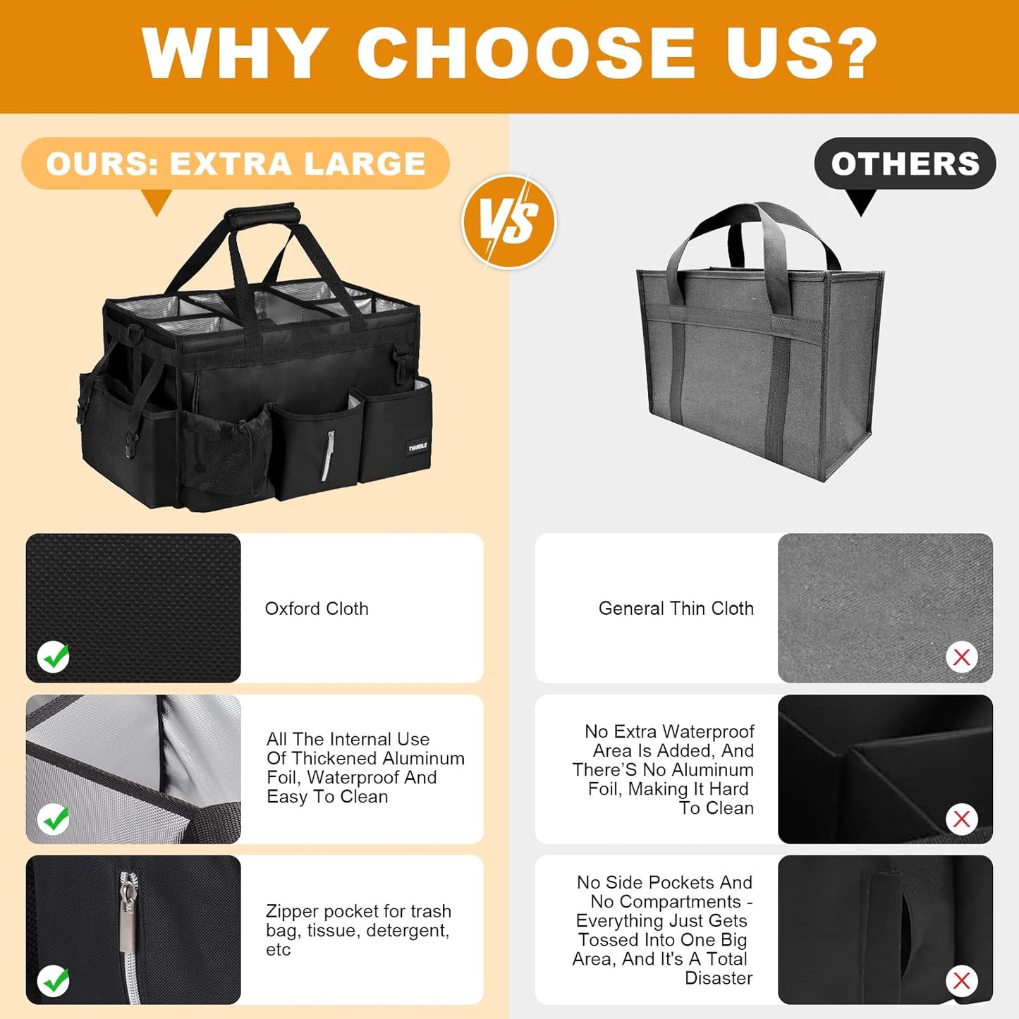 Large Cleaning Caddy For Cleaning Supplies,Cleaning Bag With Waist Belt & Shoulder Straps, Detachable Divider,Cleaning Supply Caddy For Housekeepers & Cleaners