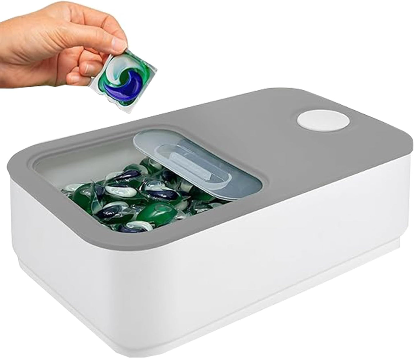 TidyFriend Laundry Pods Container with Slide Lid, 15" x 8.7" x 4.5", Airtight Storage Keeps Pods Fresh, Holds 9–10 lbs or 100–130 Pods, Laundry Detergent Container & Dishwasher Pod Holder (Grey)