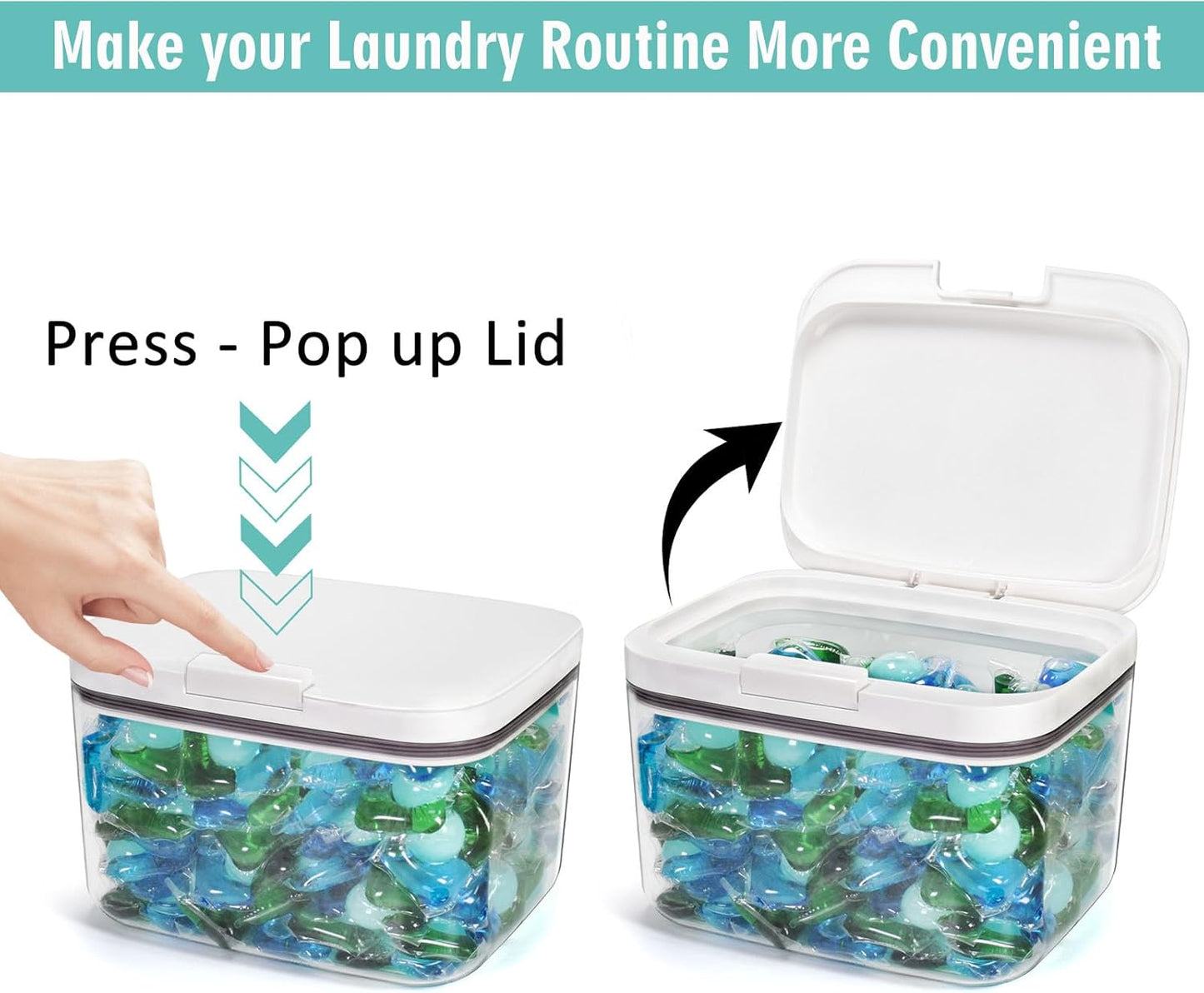 Laundry Pods Container Laundry Pod Holder with Lid, Laundry Room Storage Container for Detergent Pods Laundry Powder Scent Booster Container with Scoop (2 Pack)