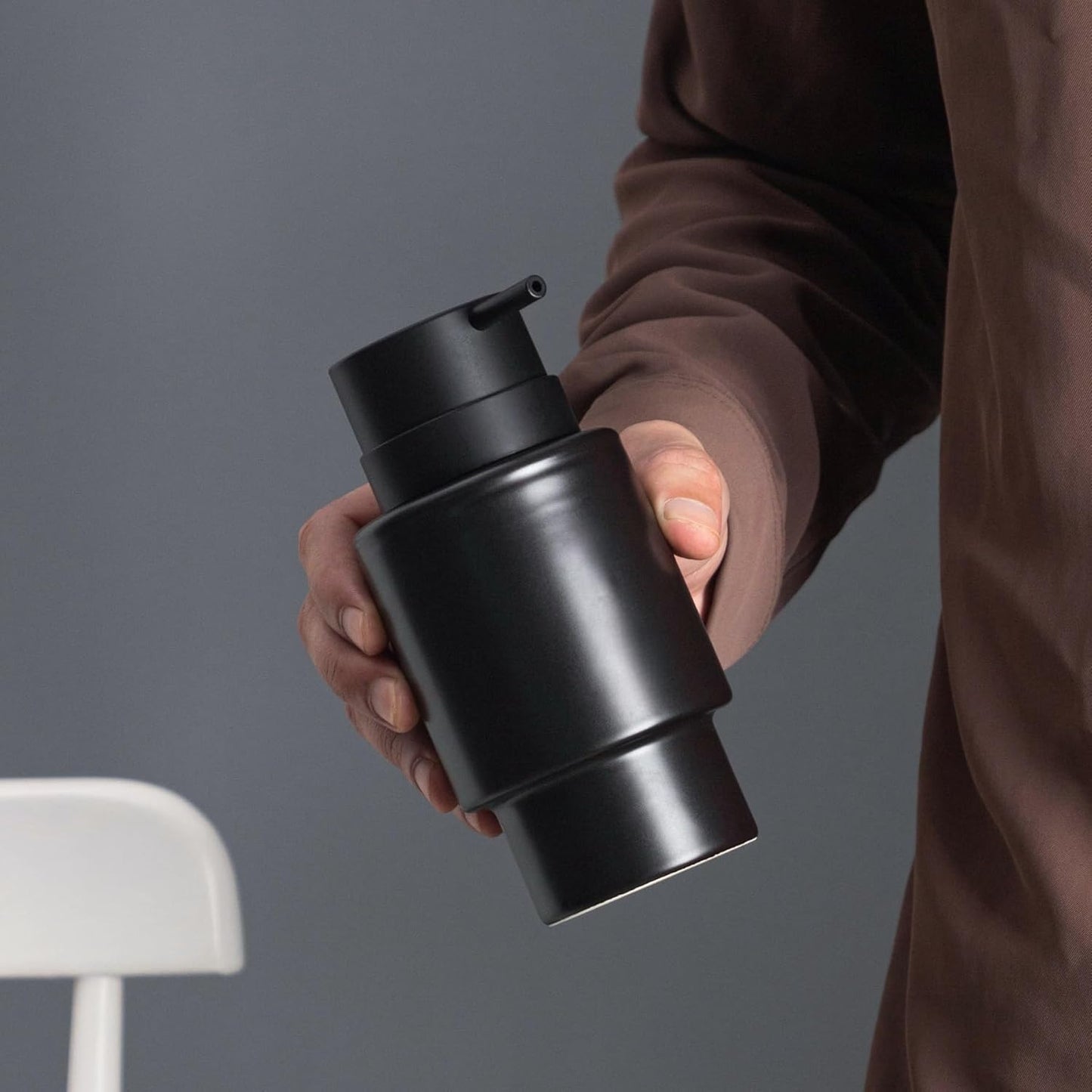 Fun Elements Black Soap Dispenser, 12oz Luxury Bathroom Soap Dispenser, Creamic Liquid Dispenser for Bathroom, Modern Minimalist Style