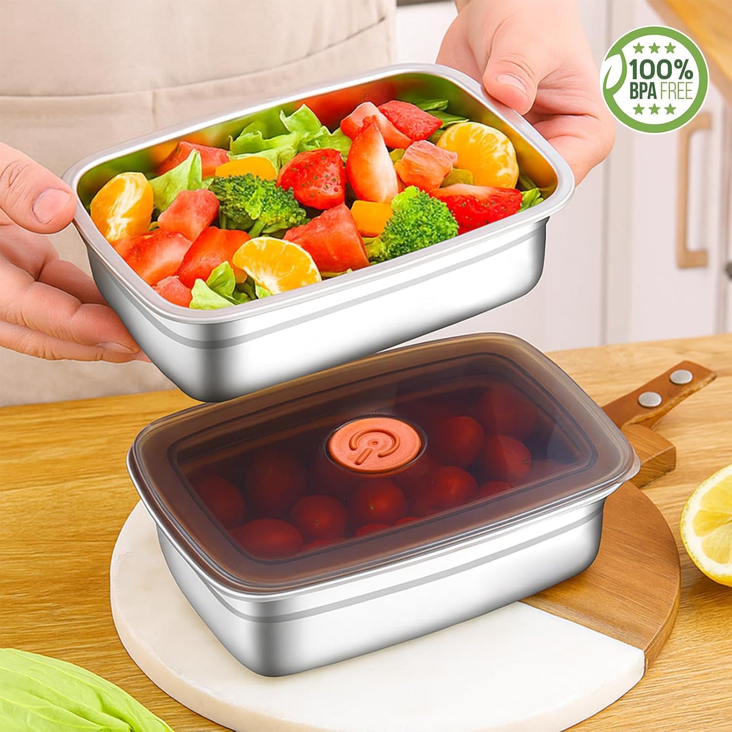 10 Pack Stainless Steel Food Storage Containers with Leak-Proof Lids, 34oz Reusable Metal Meal Prep Lunch Boxes, Stackable, BPA-Free, Dishwasher Safe for Snacks, Fruits & On-the-Go Meals